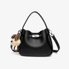 Korean Style Genuine Leather Bucket Bag with Cute Dog Pendant - Versatile Crossbody and Shoulder Bag for Women