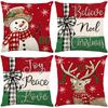 New Red and Green Christmas Printed Pillow Case with Letter Print Decoration Festive Atmosphere Pillow Cushion