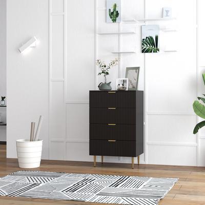 4-Drawer Chest of Drawers, Gold Handles and Legs, 60x40x96 Cm, Black