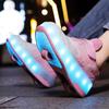 Boys Lights Sports Shoes Rubbing Shoes Charging /Disassembling Tow Wheels Slide Shoes LED Kids Glowing Sneakers