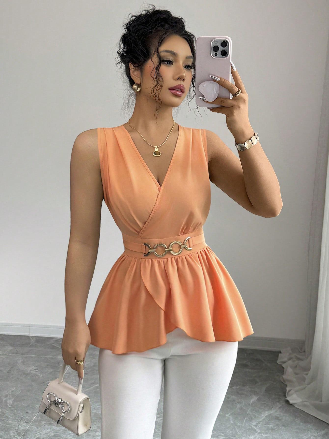 2026 Cross-border Europe, America, Amazon fashion temperament, solid color V-neck sleeveless waist irregular lace top S