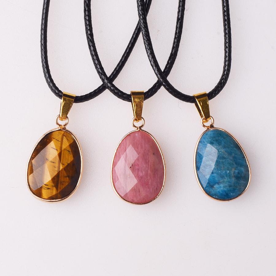 New Fashion Natural Stone Facet Crystal Amethyst Lapis Lazuli Pendant Necklace Gemstone Jewelry DIY Pendant