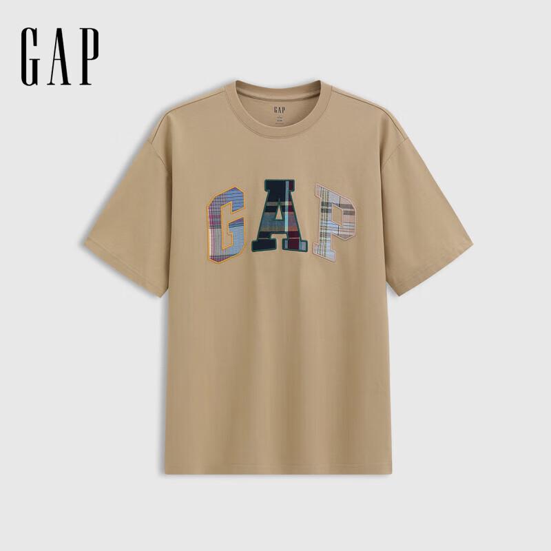 Gap Unisex Plaid Patch Logo Cotton Loose Short Sleeve T-Shirt 2XL 3590₽