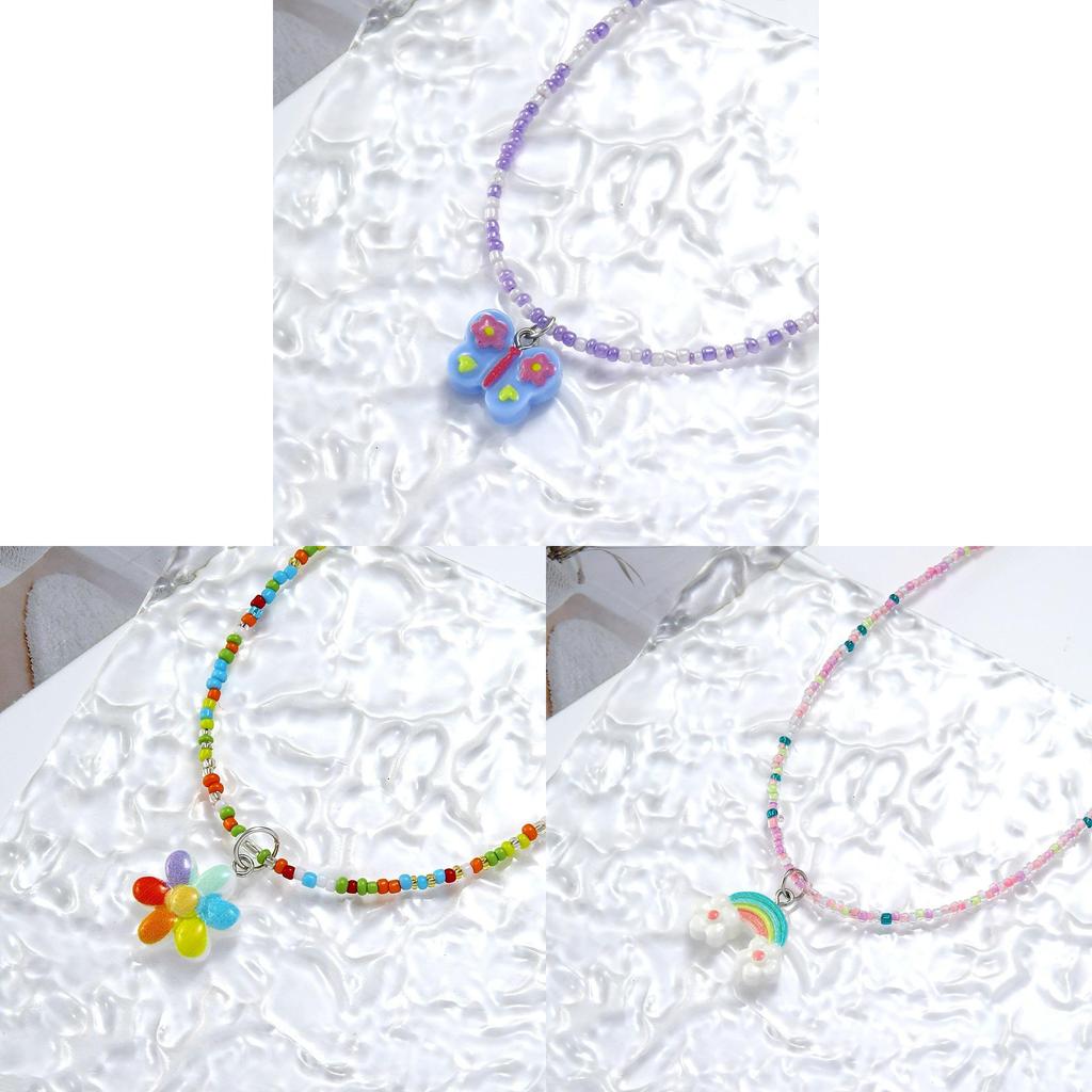 Kids Butterfly Heart Necklace Handmade Beaded Jewelry For Girls Spring 2025