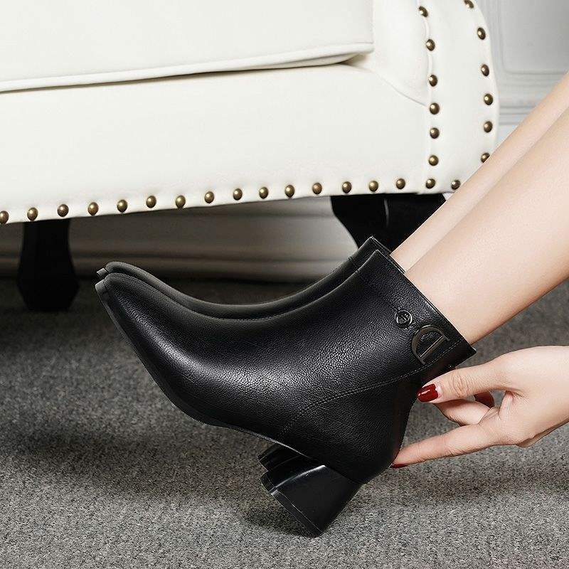 

Женские короткие ботинки на толстом каблуке, новинка осени и зимы 2025 года, на высоком каблуке, из бархата, новые одинарные ботинки, модные, универсальные, тонкие женские ботинки 40