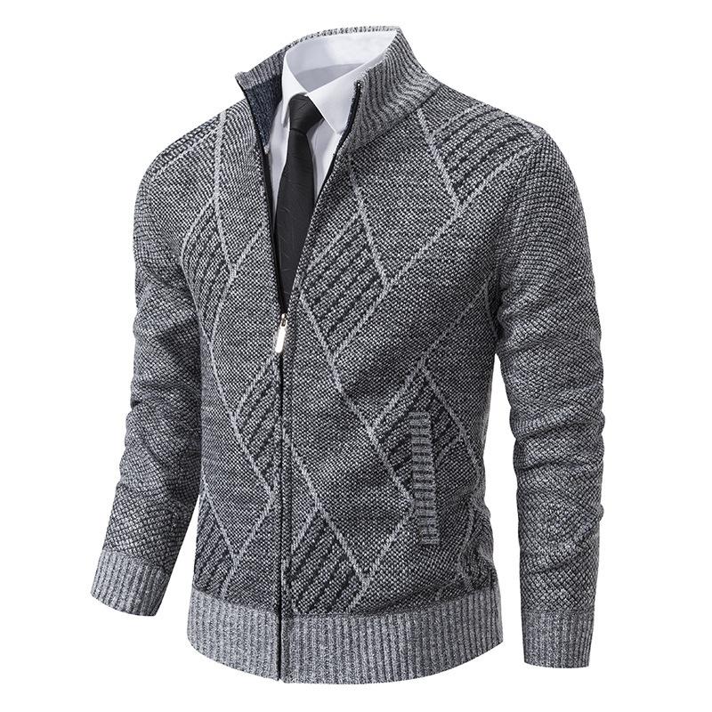 Autumn and Winter Men's Sweater Cardigan Fleece Stand-up Collar Men's Zipper Knitted Sweater Jacket Men's