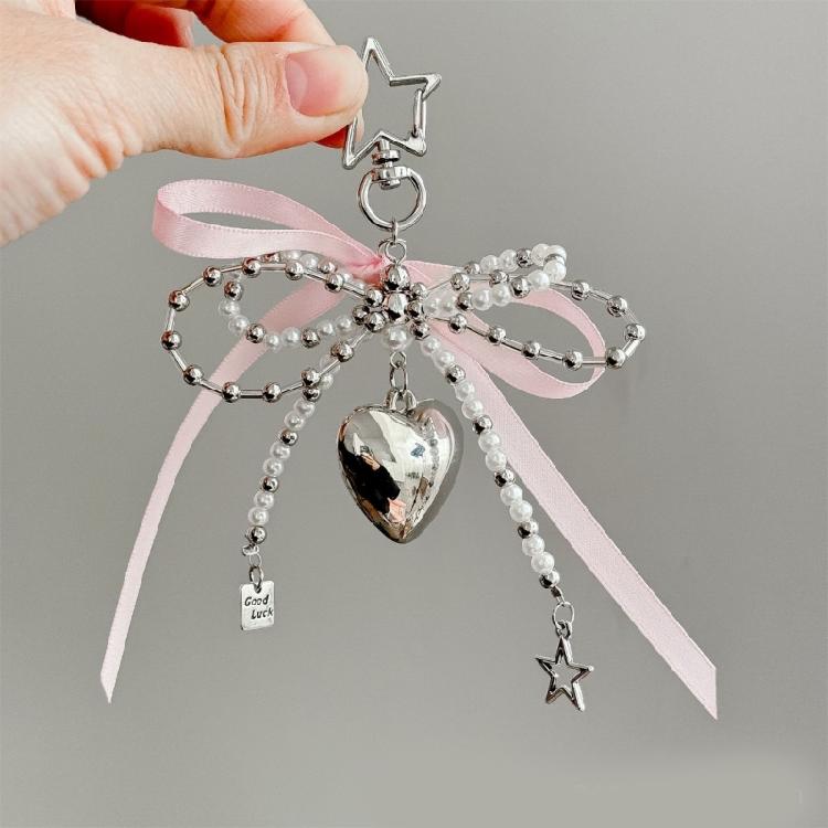 Fashionable Bows Tie Ribbon Keychain Imitation Pearls Beaded Bowknot Keyring Colorful Butterfly Knot Key Chain Ornament