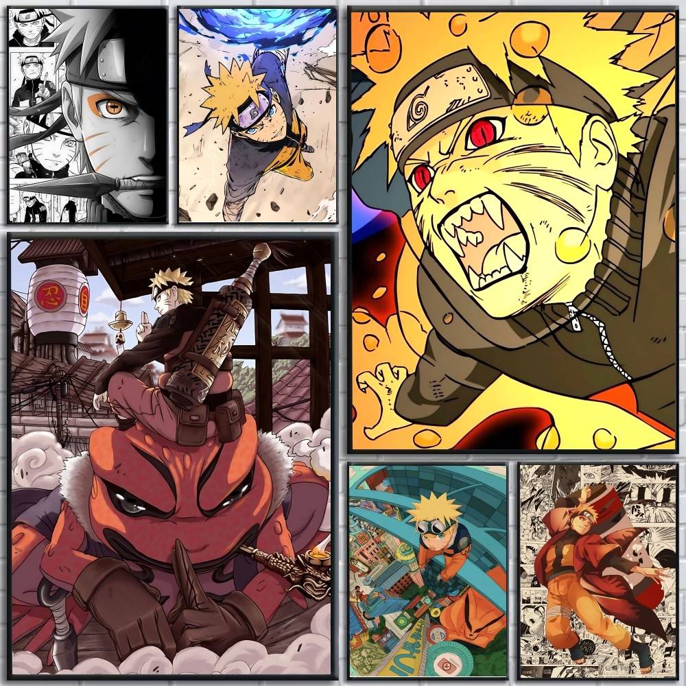 1pc Anime Characters U-Uzumaki N-Naruto posters Self-adhesive Paper Print Home Living Room Bedroom Entrance Bar Cafe Art