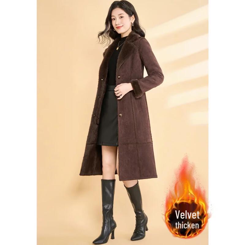 

Women s Spliced Color Block Plush Lined Mid-Length Winter Coat L