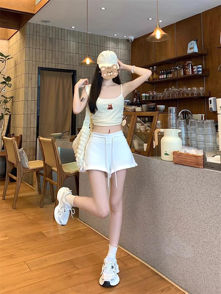 Autumn 2024 Women's Drawstring Casual High-Waist Loose Wide-Leg Shorts