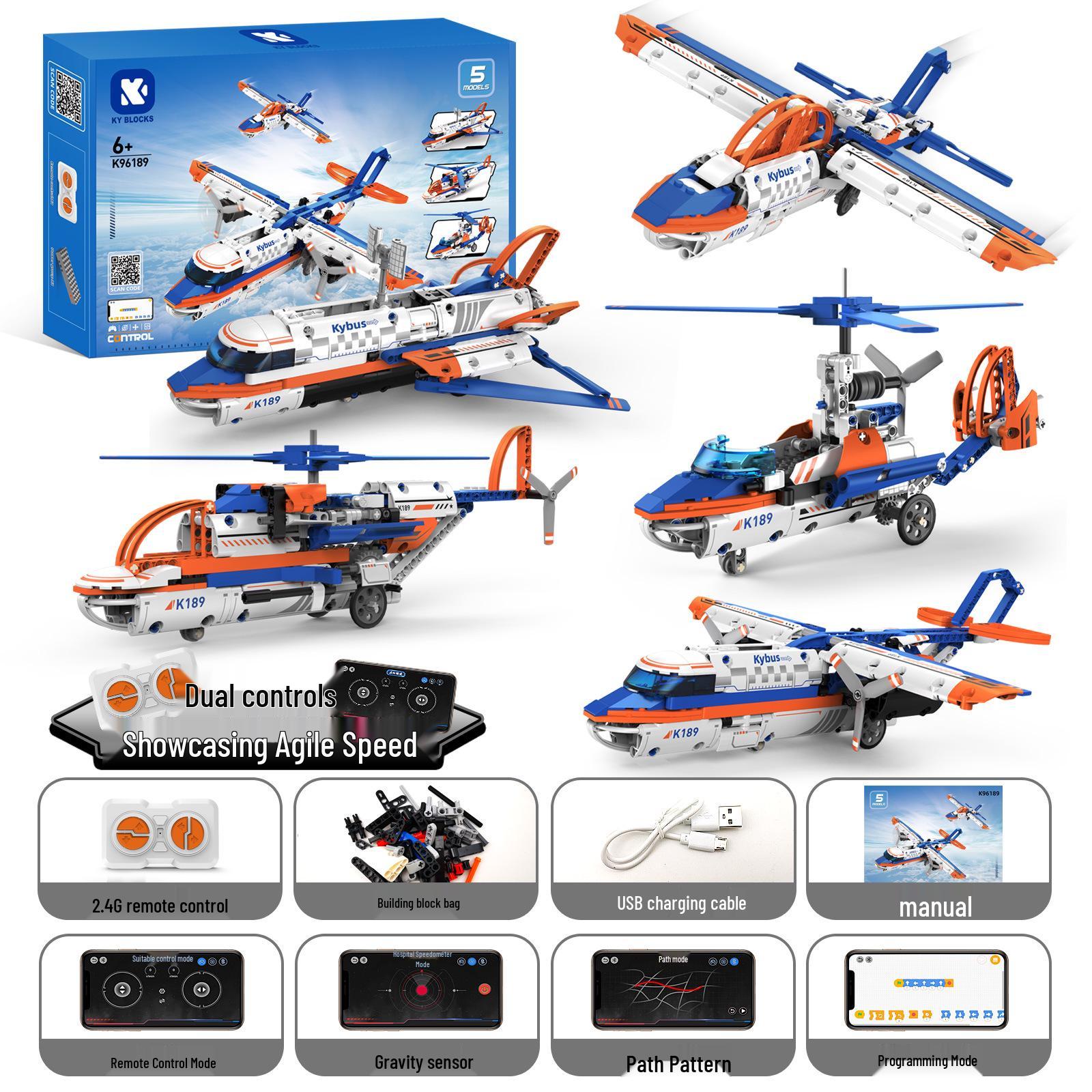5-in-1 Programmable Remote Control Airplane Building Block Set for Kids - Compatible with Major Building Systems