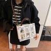 Modische Katzen-Elf Handtasche Top-Handle-Tote-Bag Quadratische Crossbody-Umhängetasche Niedliches Katzenmuster Vielseitige Tote-Bag Aktentasche für Damen