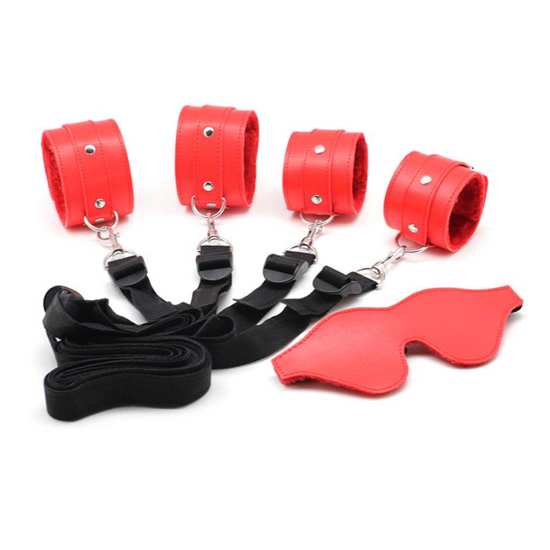 BDSM Bed Bondage Gear Leather Handcuffs Bed Straps Couple Flirting Restraints Rope Adult Games Fetish SM Erotic Supplies Sex