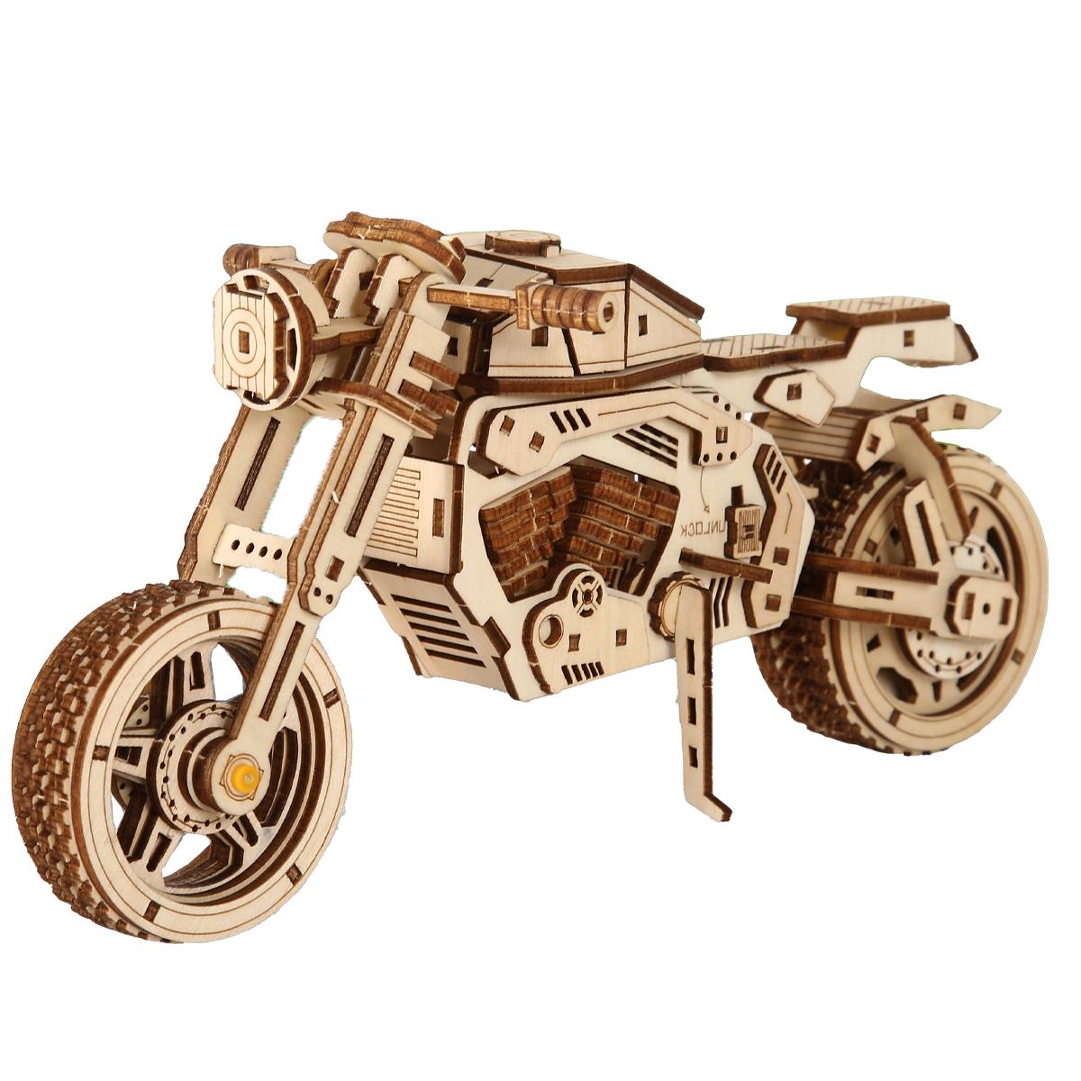 

Build your own motorcycle 3D wooden puzzle model kit - a fun and educational DIY gift белый