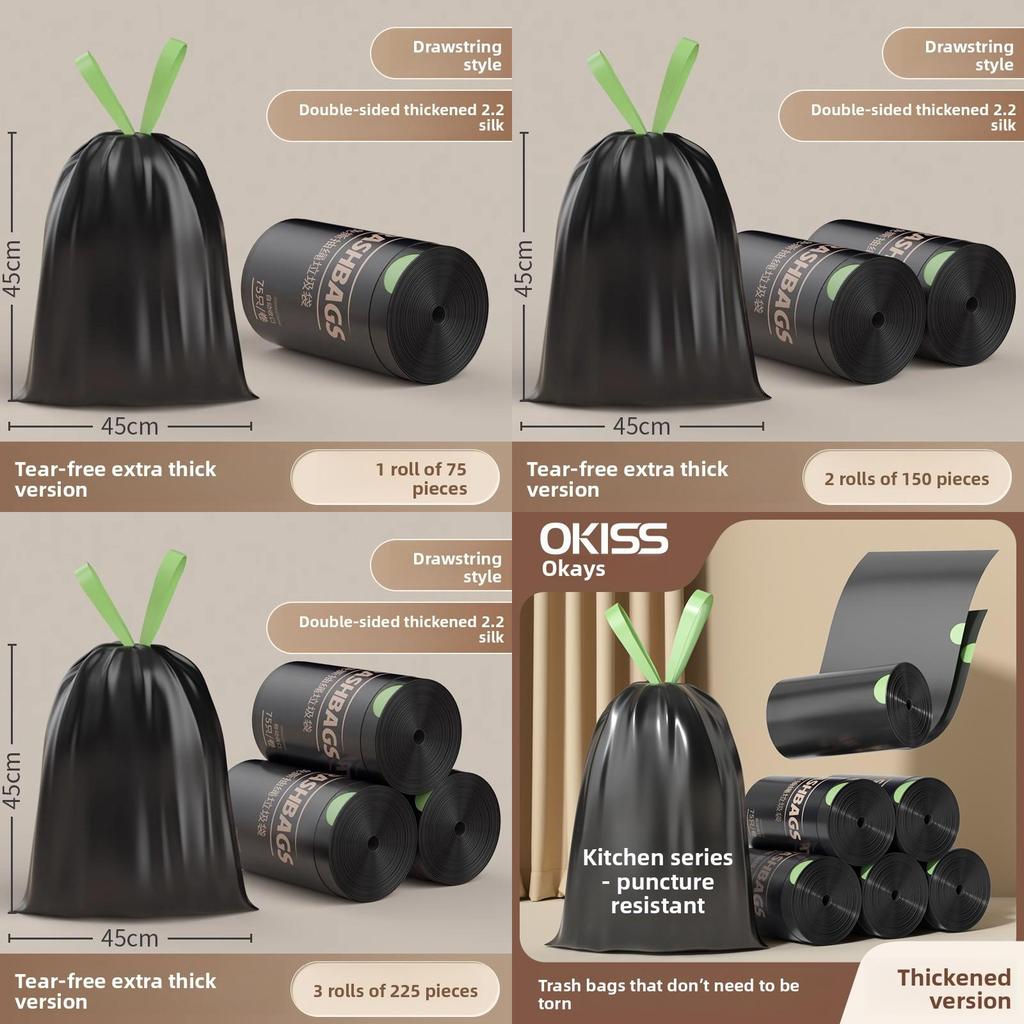 Household Heavy Duty Drawstring Trash Bags With Handles For Kitchen And Home Use