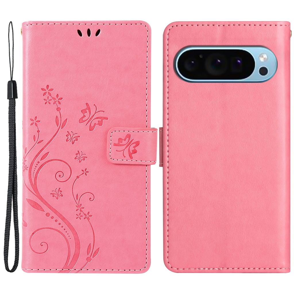 For Google Pixel 9 Pro/Pixel 9 Case Leather Butterfly Floral Design Flip Wallet Phone Cover
