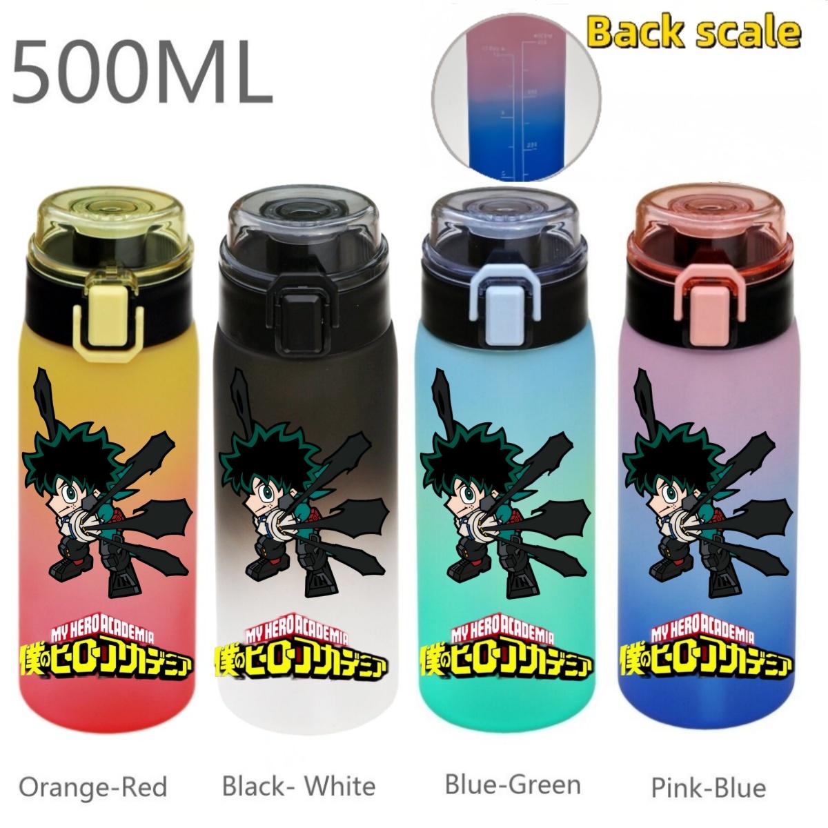 500ML My Hero Academia Sport Waterfles Lekvrij Kleurverloop met Waterniveau Lijn Draagbare Buiten Sport Drinkbeker Pink-Blue-1PCS