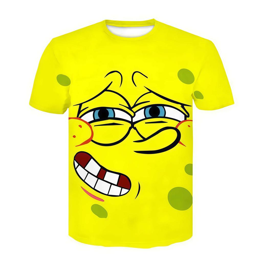 SpongeBob 3D Summer Short Sleeve Harajuku Round Neck Hip Hop Casual Kids Men Women Tshirt Adult Children's Parent Child T Shirts