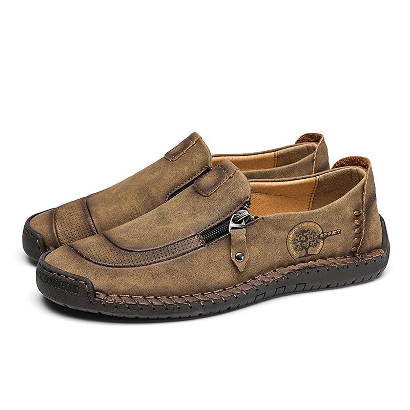 Men s 2023 Spring/Summer Fashion Casual Leather Slip-On Loafers with Zipper, Large Size, Handmade. 43