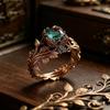 Luxury Female Green Zircon Big Stone Engagement Square Ring Vintage Gold Color Wedding Fashion Jewelry For Women