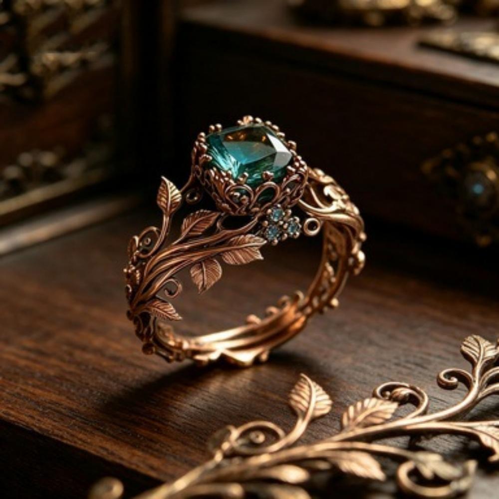 Luxury Female Green Zircon Big Stone Engagement Square Ring Vintage Gold Color Wedding Fashion Jewelry For Women