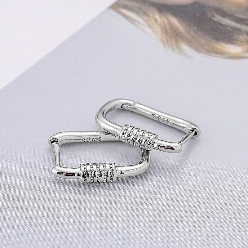 925 Sterling Silver Geometric Oval Hoop Earrings Female Golden French Earrings