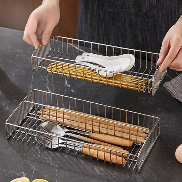 Semoharu All Stainless Steel 304 Drainable Cutlery Container, 1 Container, Silver, Korean popular tableware