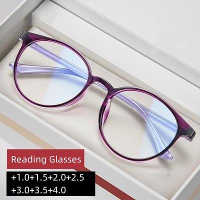 Occhiali da vista da donna alla moda, ultraleggeri, anti luce blu, presbiopia, occhiali da lettura con montatura rotonda ad alta definizione
