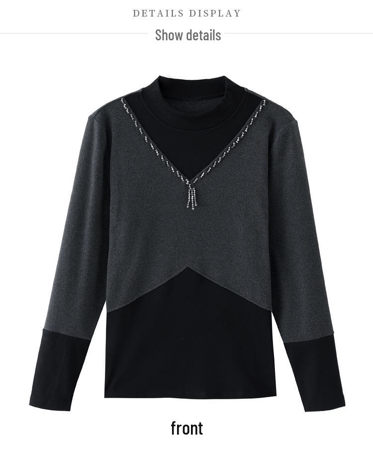 2024 Winter Korean Style Slim Fit Color Block Thick Double-Sided Cashmere Turtleneck Base Layer