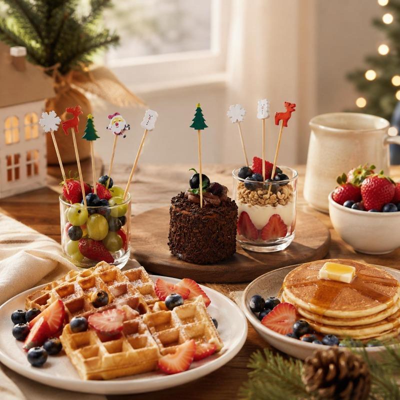 13cm Christmas Bamboo Sticks Santa Snowflake Xmas Tree Cake Fruit Skewers Christmas Party Birthday Wedding Decoration Food Picks