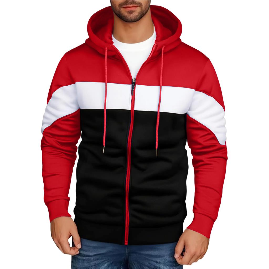 Men's Hooded Sweatshirt, Contrasting Color Sweatshirt, Sports   Casual Jacket