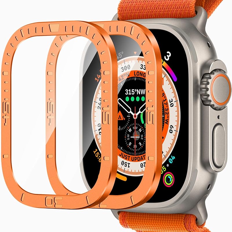 Amizee 2 Pack Metal Case Compatible with Apple Watch Ultra/Ultra 2 Screen Protector Case 49mm with Tempered Glass, Metal Frame Built In HD Glass