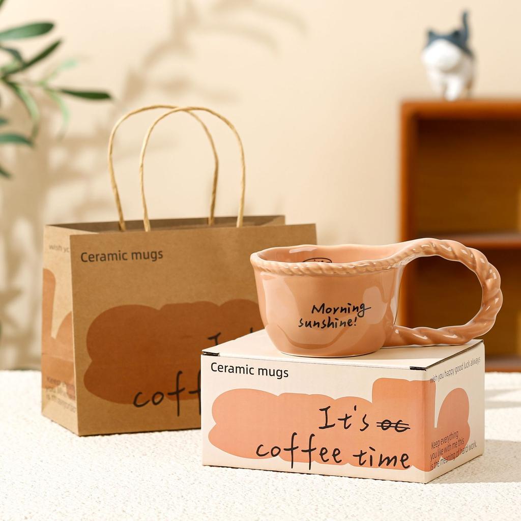 Light Luxury Knot Coffee Cup Literary Design Sense Breakfast Cup Mug Afternoon Tea Cup Ceramic Cup