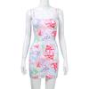 European and American Women's Clothing Summer Suspender Dress Sexy Sweet Style Plant Printing Tie-dye Hip Skirt Short Skirt Women