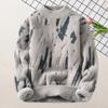 Men Winter Sweater Contrast Color Graffiti Thick Plush Half-high Collar Elastic Knit Long Sleeves Daily Wear School Dating Sweat