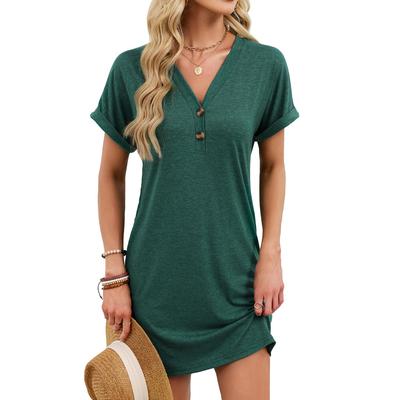 Women's V-Neck Button T-Shirt Short Sleeve Loose Fit Casual Summer Top
