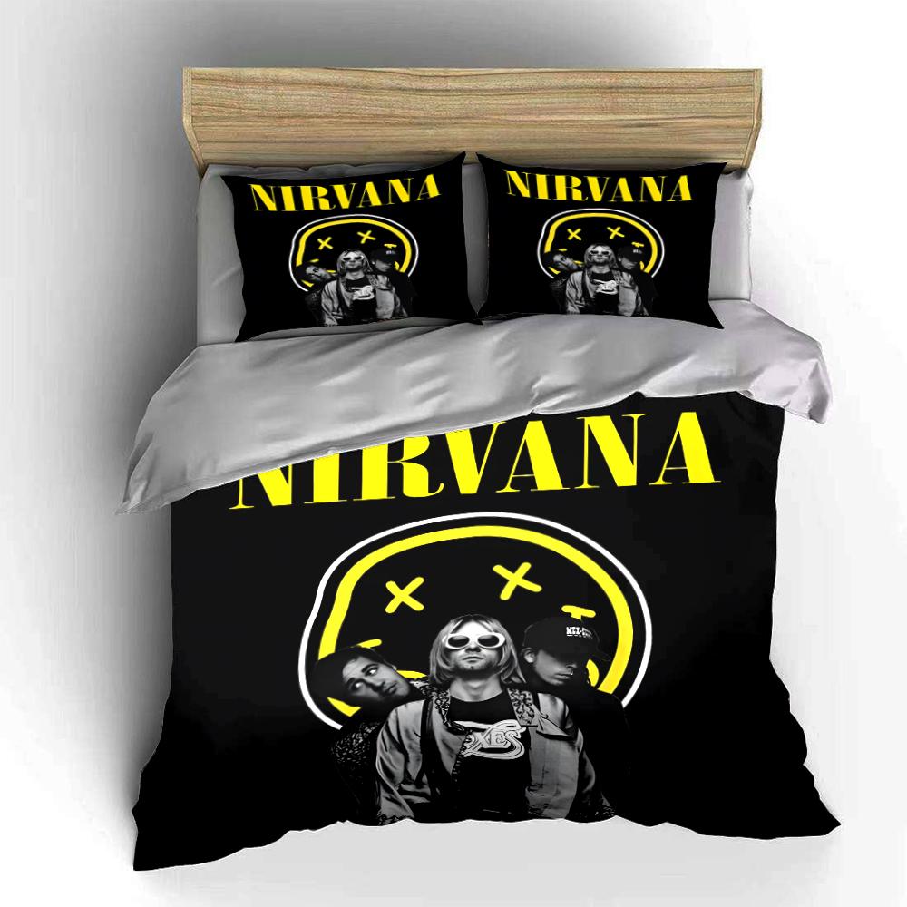 Set Biancheria da Letto Trapuntato Nero Banda Nirvana (1 copripiumino, 2 federe, piumino non incluso)