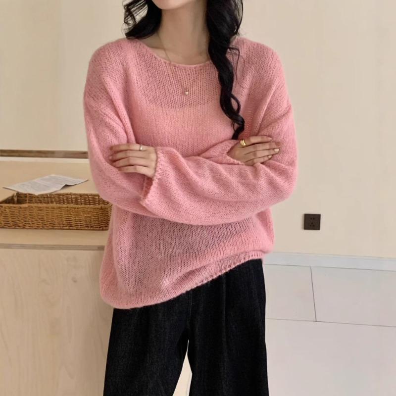 Autumn and winter new mohair thin gentle soft waxy knitted sweater top loose sweater pullover woman