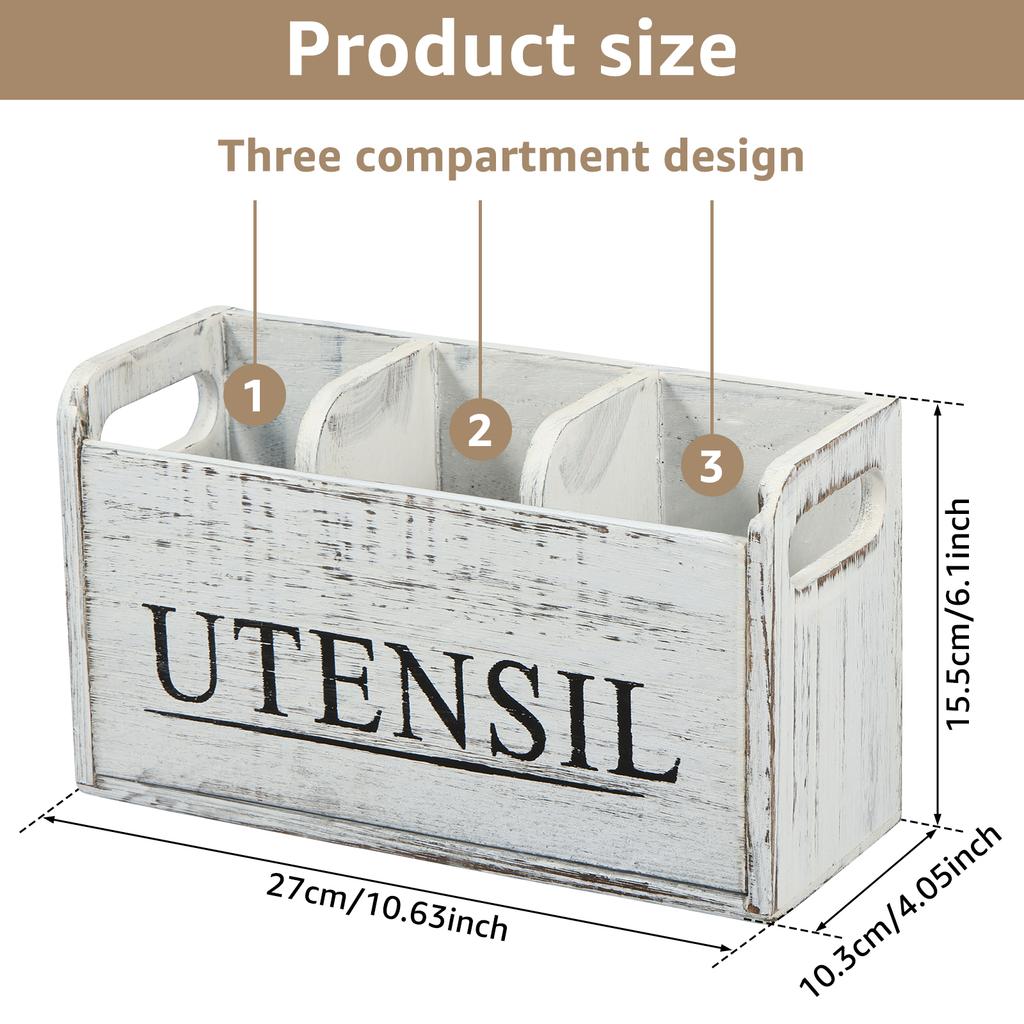 Silverware Caddy Wood Utensil Caddy with 3 Compartments Large Capacity Kitchen Flatware Utensil Holder for Forks Spoons Cutters
