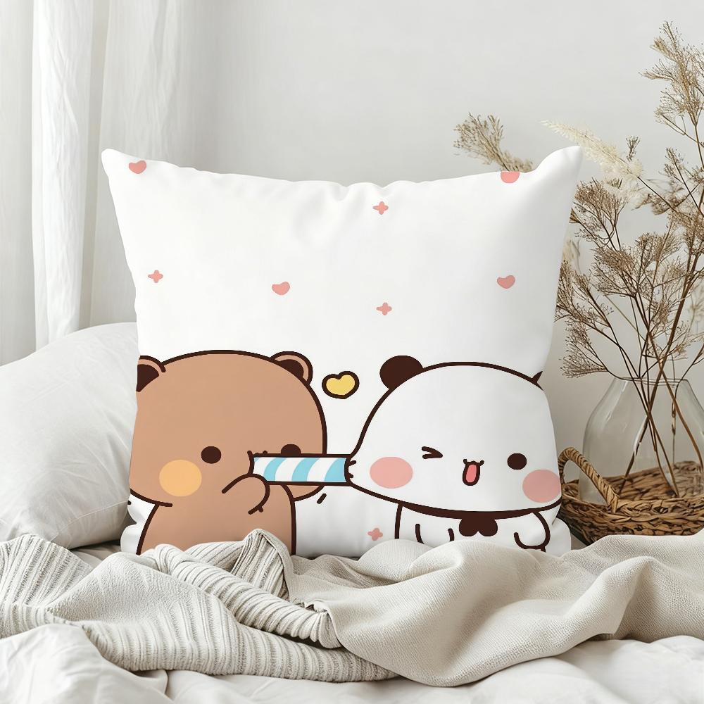 Kawaii Panda Bear Couple Dudu Bubu Pillow Case Sofa Living Room Bedroom Headboard Backrest Square Cushion Nap Time
