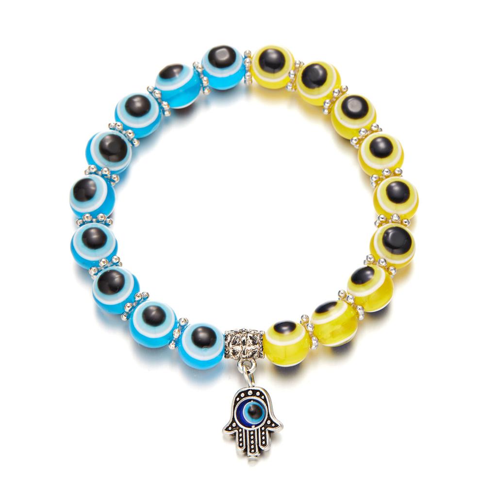 Lucky Turkish Evil Eye Beaded Bracelet 2026 New Design Colorful Eyes Fatima Hand Pendant Bracelets For Women Men Couple Jewelry