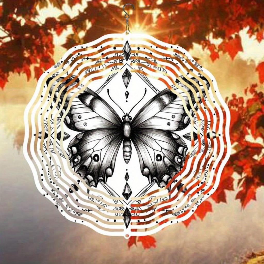 Elegant 3D Butterfly Wind Chime - Golden Mirror Reflective Garden Decor in Black & White | Bird Deterrent, Outdoor & Wedding Decoration