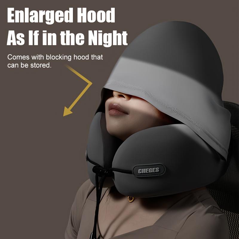 Adjustable U-Shaped Neck Pillow 1pc Hooded Synthetic Fiber Hand Washable Multiple Colors for Car Travel Outdoor Use 100% Filling Comfort Fit