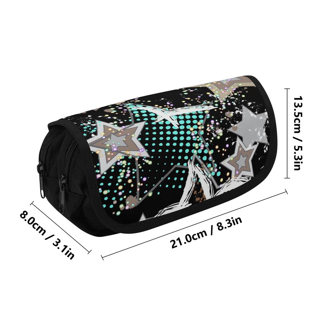 Pen Case Double Layer 300D Polyester Smooth Metal Zipper with Dual Storage for Pens Ruler Scissors and Earphones for Students