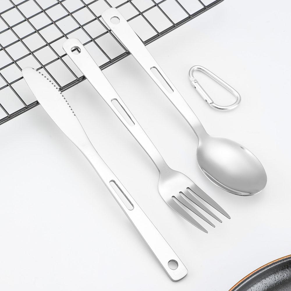 Jaswehome 3pcs Portable Camping Utensils Stainless Steel  Steak Knife Dinner Spoon Food Fork Outdoor Tableware Set  Kitchenware