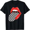 Checkerboard Red Lips Checkered Tongue Out T-Shirt