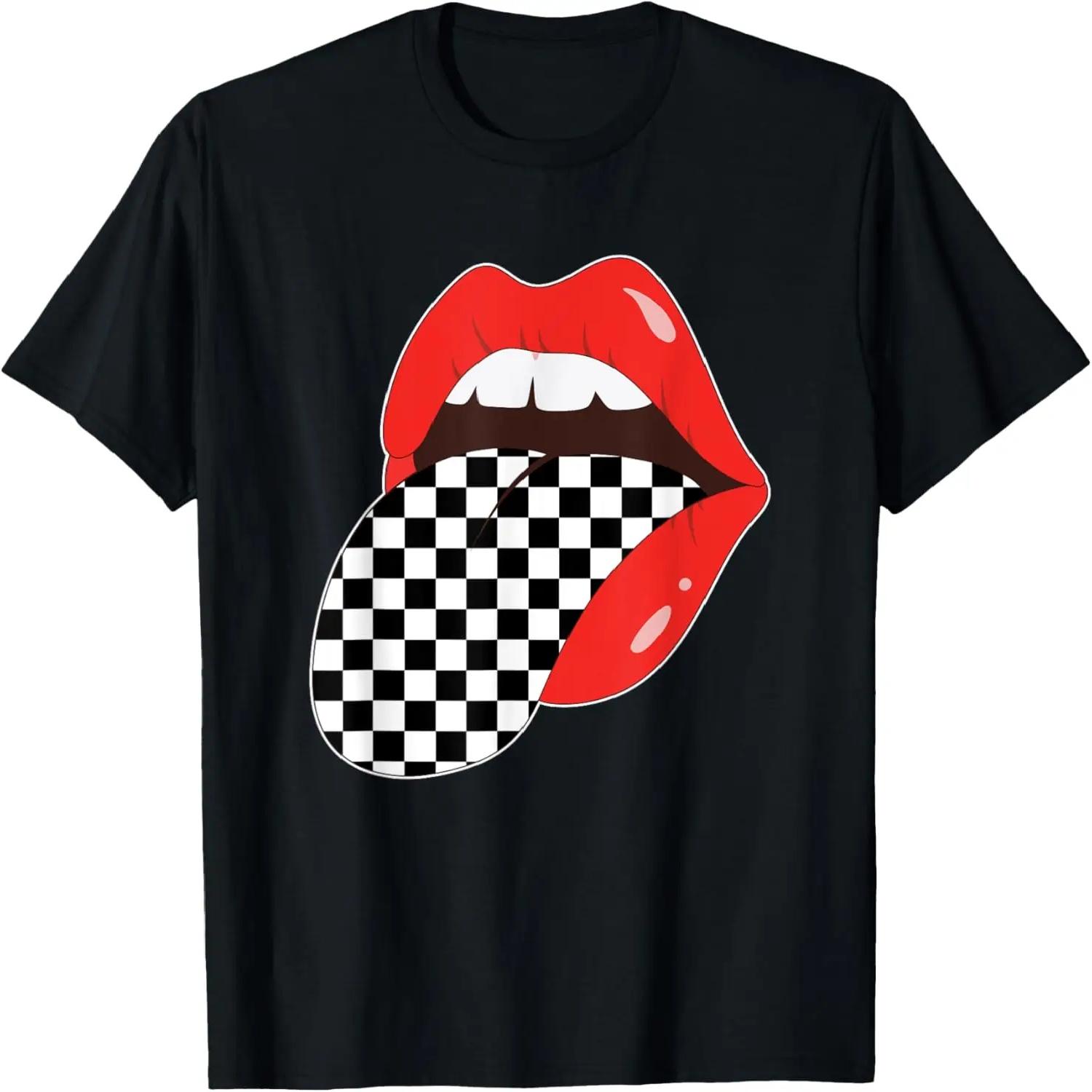 Шахматная Красные Губы Клетчатая Высунутый Язык Футболка S