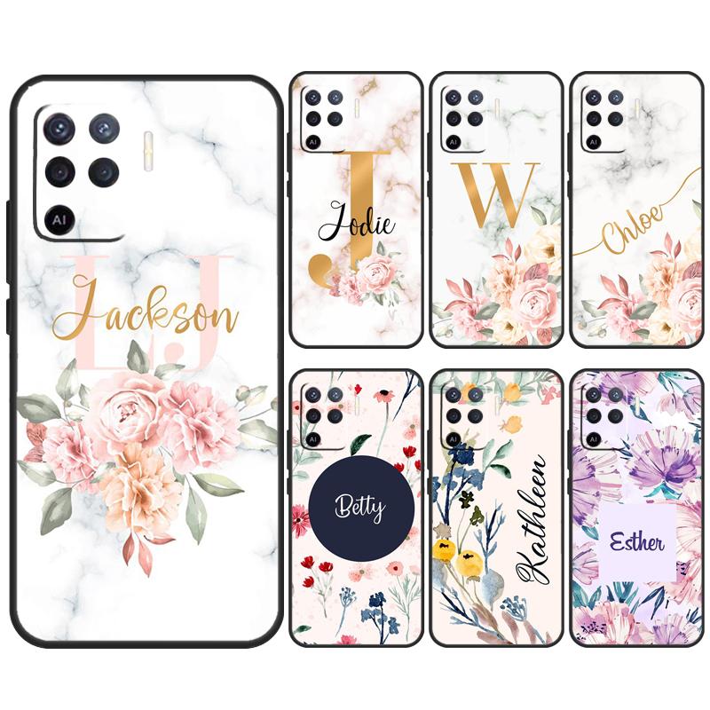 PERSONALISED floral name initial Case For OPPO A98 A78 A79 A16 A76 A96 A5 A9 A53 A17 A77 A15 A52 A72 A74 A94 A54S A57S Cover