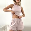 Women's Loose Comfortable Casual Fashionable Solid Color Sleeveless Top Shorts Home Clothes Two-piece Set