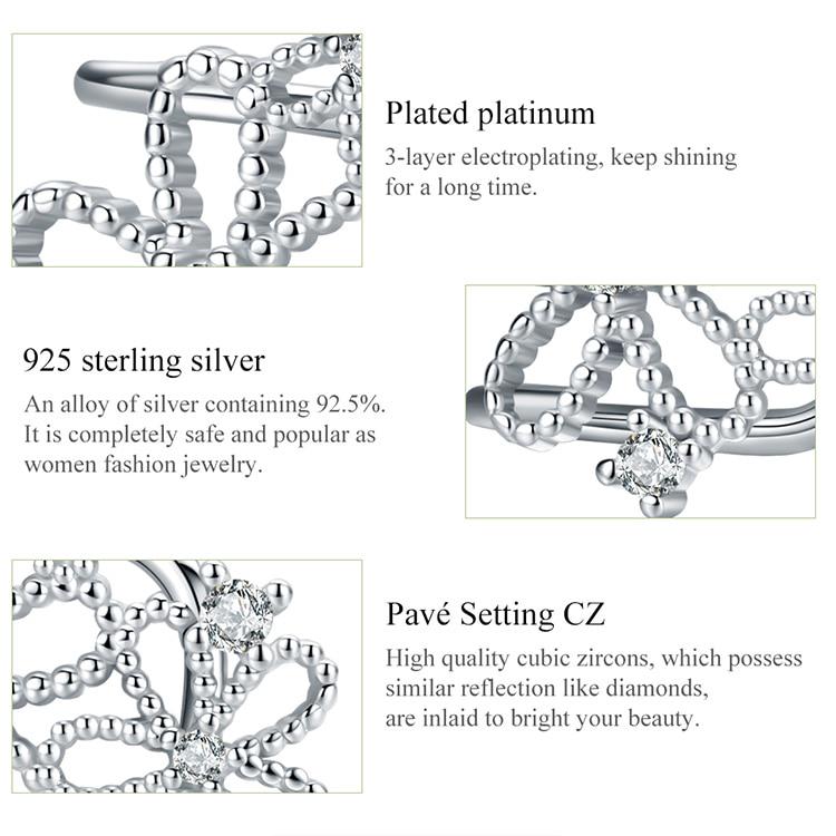 BAMOER Waterdrop Flores Brilhantes para Mulheres 925 Prata Esterlina CZ Joias Retro Statement